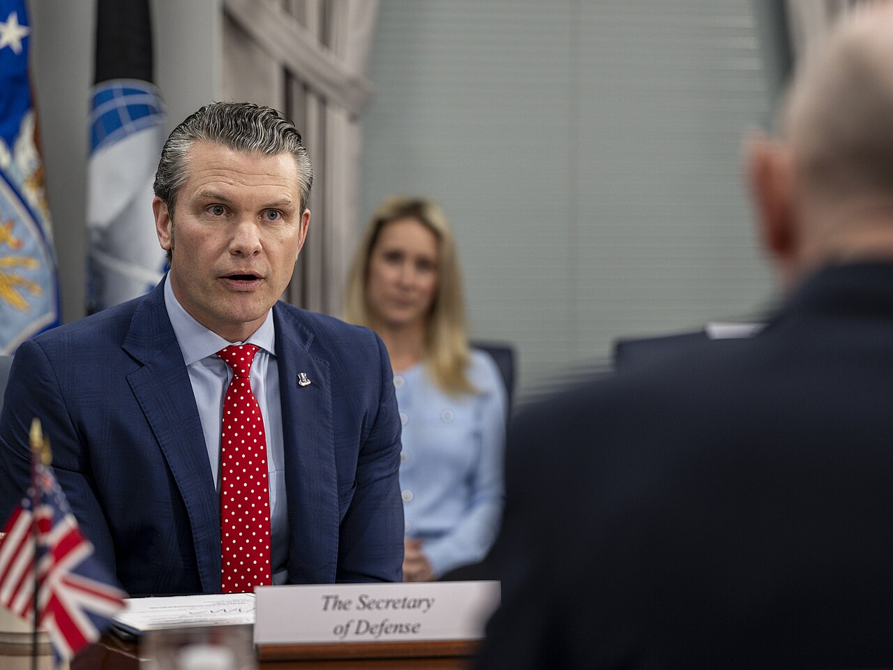 Secretary of Defense Pete Hegseth and United Kingdom Secretary of State for Defense John Healey participate in a bilateral exchange at the Pentagon, Washington, D.C., March 6, 2025. (DoD photo by U.S. Navy Petty Officer 1st Class Alexander Kubitza)